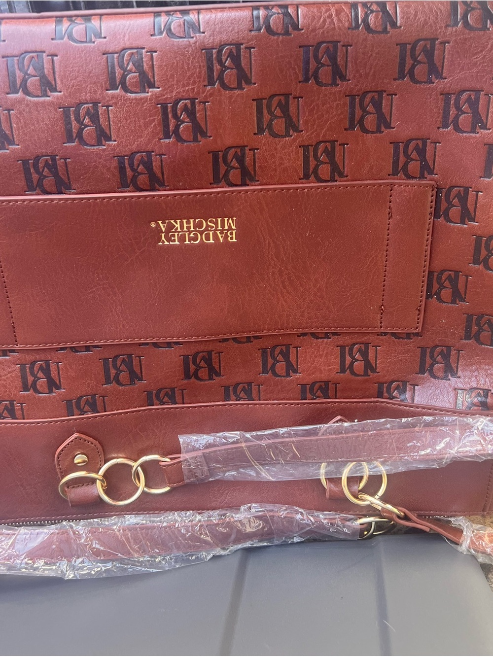 Badgley Mischka Rich Chestnut Monogram Shoulder Bag
